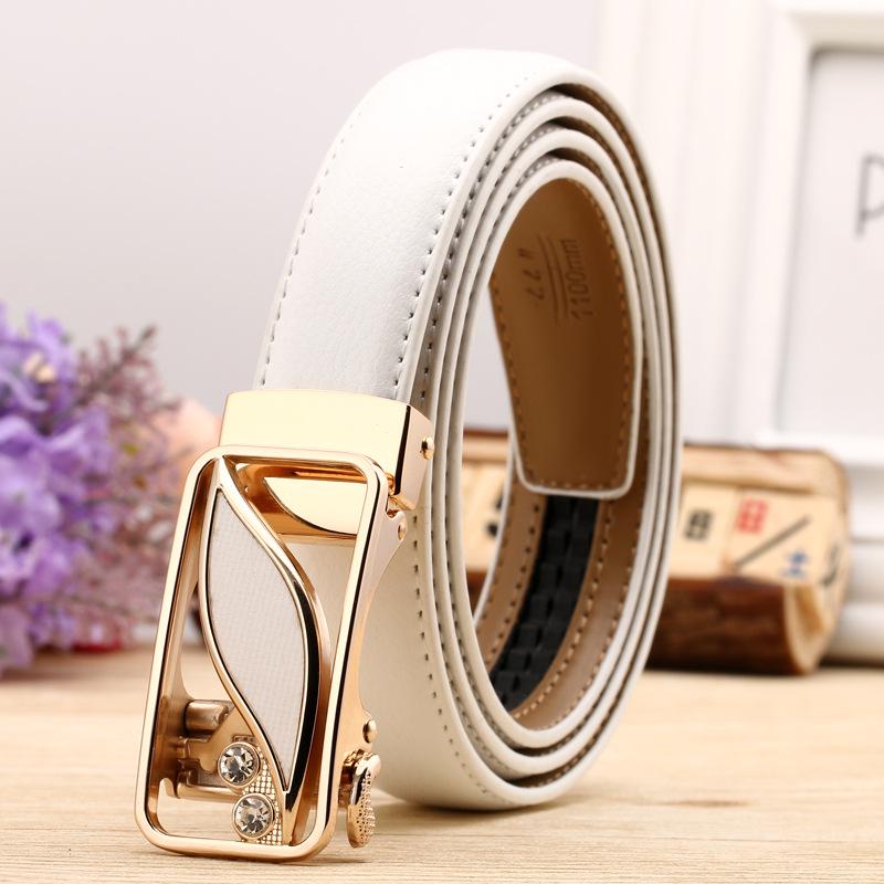 Women's Casual Double-Sided Lychee Pattern Leather Belt with Automatic Buckle