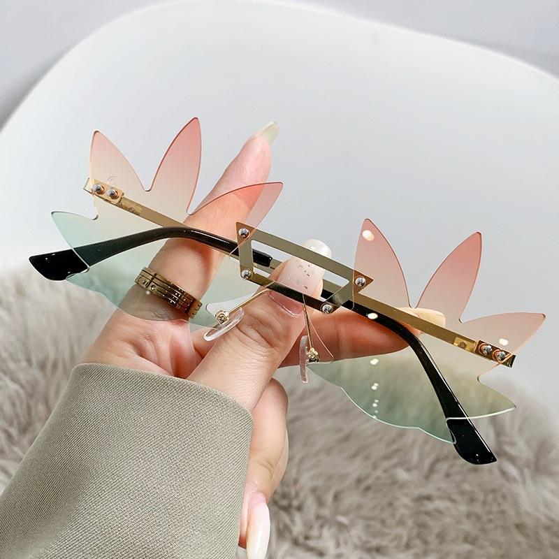 European and American new frameless funny sunglasses ball party fashion maple leaf sunglasses women's glasses trend