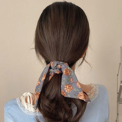 Hair Tie Floral Print Long Ribbon Chiffon Fabric Hair Rope Easy To Wear Bun Half-Tied Hairstyles Ponytail Holder Hair Accessory