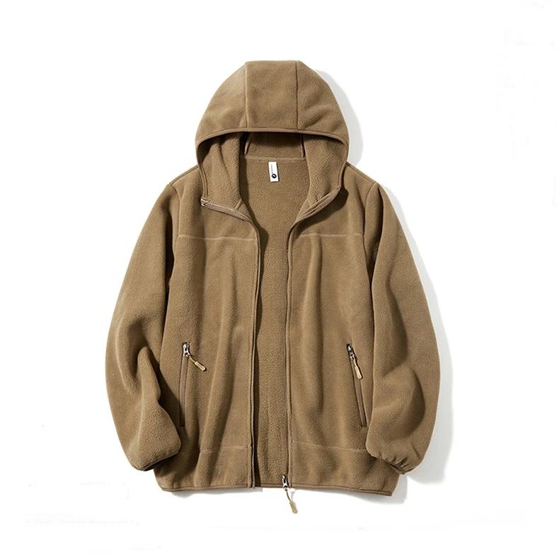 

Men Fleece Hooded Jacket 2026 Autumn Winter Unisex Pure Color Jacket Coats Male Lightweight Hoodies Male Polar Velvet Sweatshirt L хакі