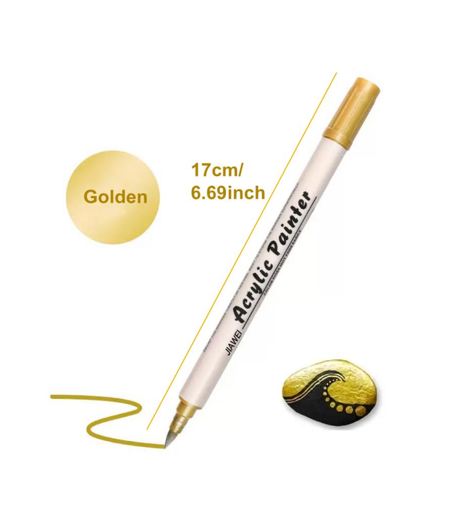 5Pcs Golden Acrylic Paint Markers Dual Tip Brush & Fine Tip Metallic Gold Paint Pens for Art Craft Drawing Rock Painting