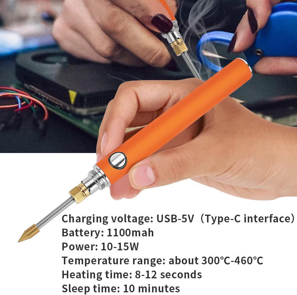 Portable Adjustable Temperature Cordless Soldering Iron Kit with 3 Tips, Rechargeable