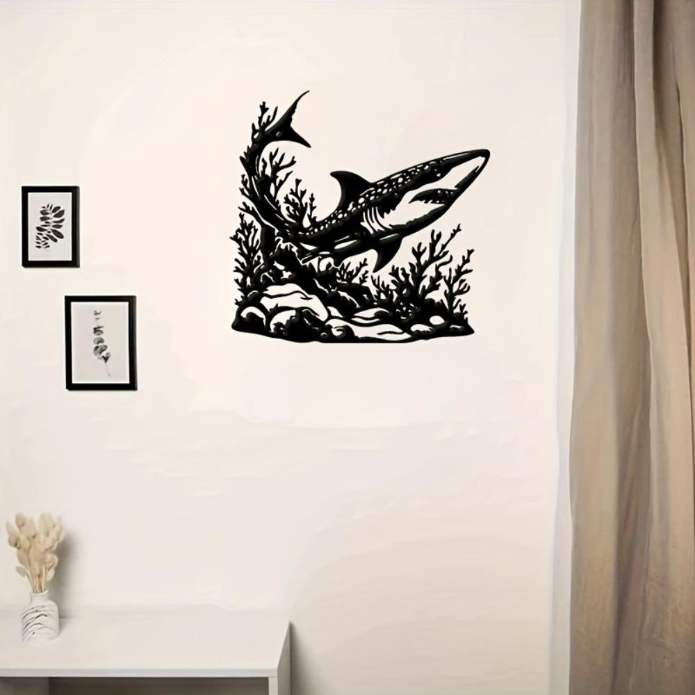 Metal Wall Art Great White Shark Ocean Plants Black Swimming Pose Gift Easter Black Friday Housewarming Bedroom Decor