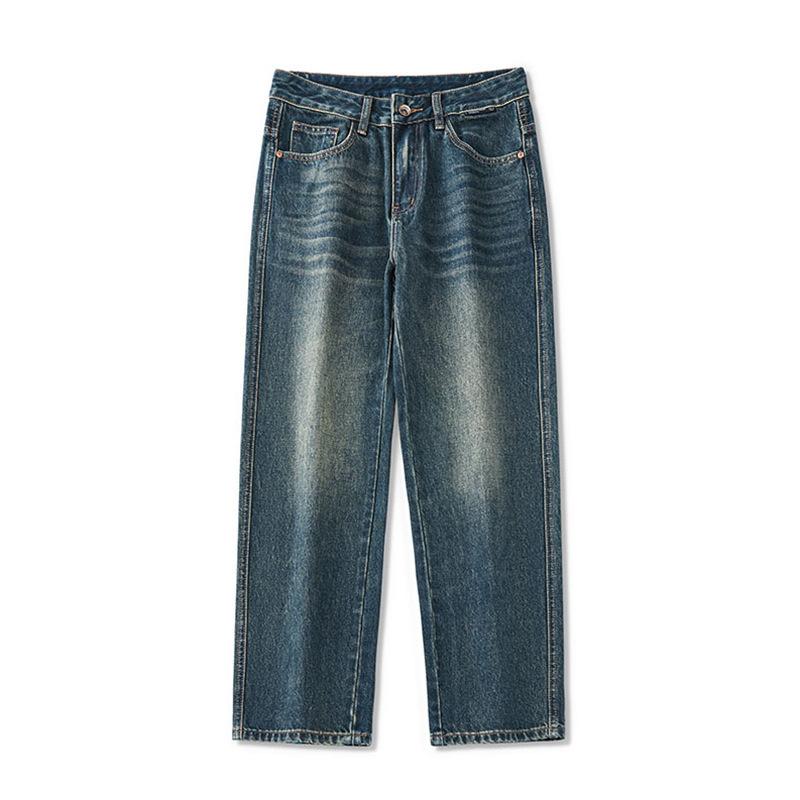 Jeans Lavati Nuovi Stile Americano Retrò per Primavera e Autunno Pantaloni Larghi Dritti da Uomo