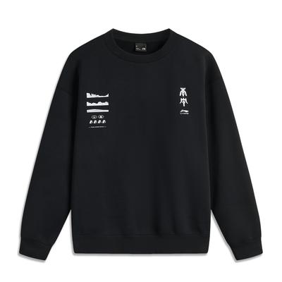 Li Ning Infrared Warm Letter Round Neck Fleece Pullover Sweatshirt Unisex Sweatshirt Black AWDU699-4