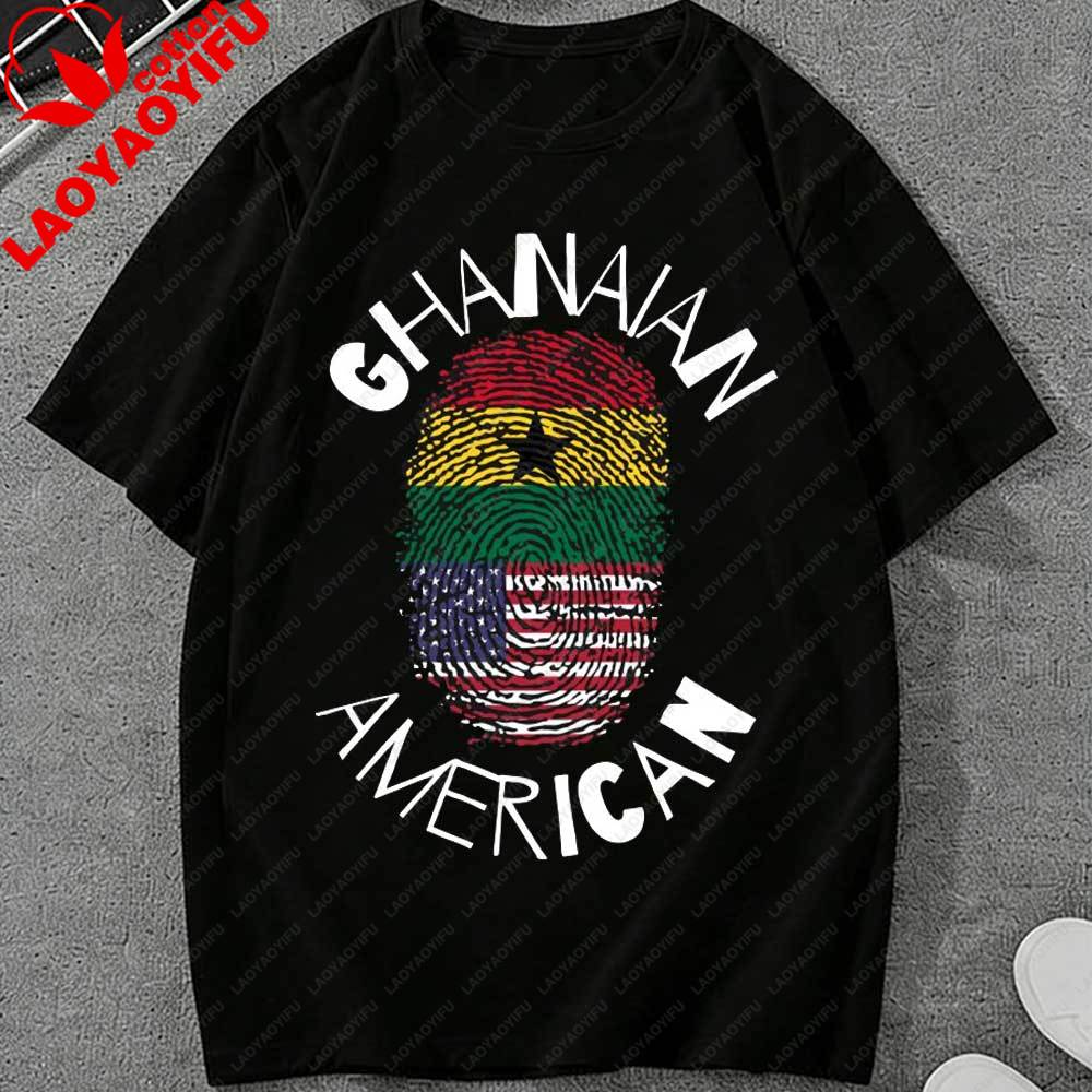 Juneteenth Ghanaian American Fingerprint Graphic TShirt Unisex Women USA Ghana Flag Heritage Pride Cotton Tops for Juneteenth Gift