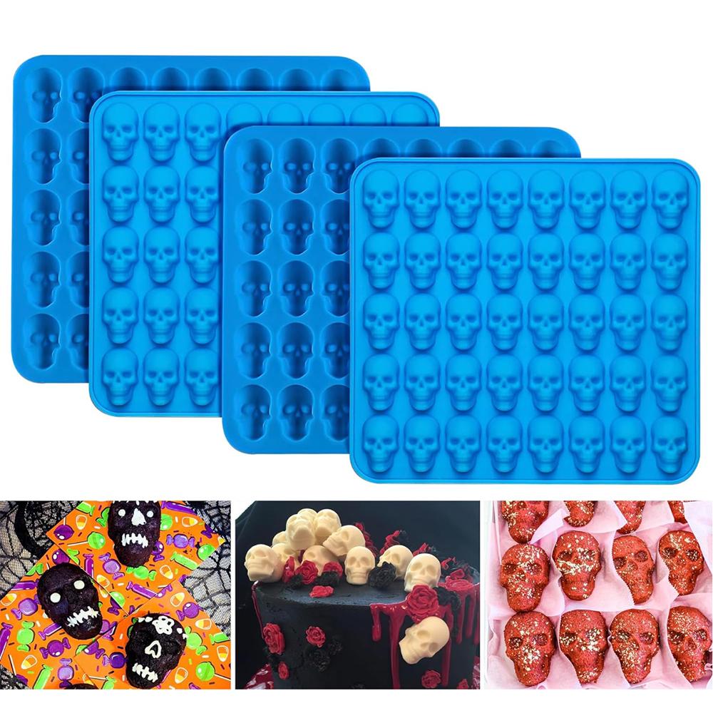 1/2/4 Stück Totenkopf Mini Totenkopf Silikonform zur Herstellung von Haustier Schokolade Süßigkeiten Gelee Gummibärchen Eiswürfel Snacks mit Tropfer