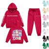 Conjunto de Moletom Infantil de Manga Comprida Solto com Estampa de Letras, Capuz com Cordão