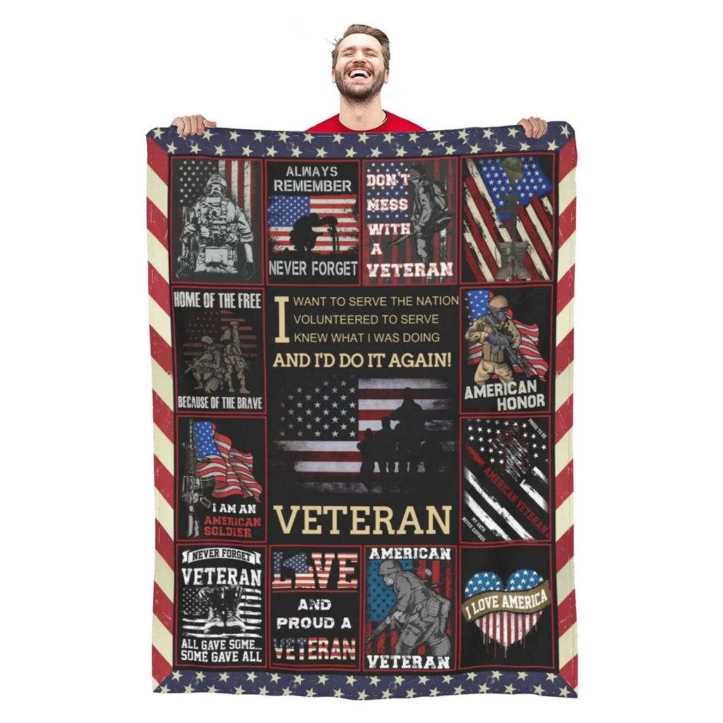 Veterans Gift Blanket, Sea, Land And Air Soldier Printed Decorative Flannel Blanket