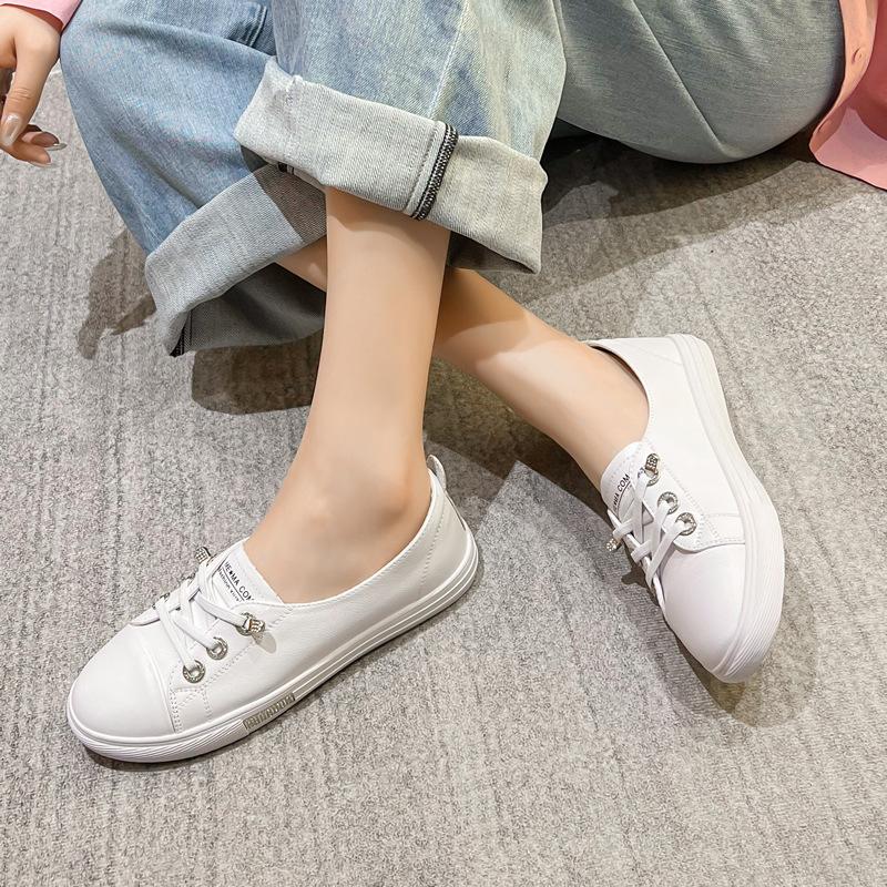 [Quality] One-pedal Little White Shoes for Women's Spring and Summer Thin New Leather Breathable Casual Shallow Mouth