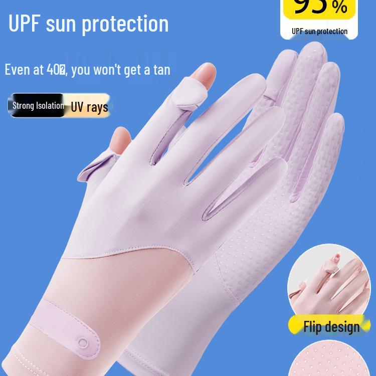 Damskie cienkie rękawiczki przeciwsłoneczne z jedwabiu lodowego do jazdy na rowerze - Ochrona UV, antypoślizgowe, dwupalcowe, do jazdy i aktywności na świeżym powietrzu.