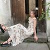 Summer 2025 Fashion Print Bufferfly Casual Long Dress Women Fashion Chic Ruffled Square Collar Dress Korean Elegant Bodycon Robe