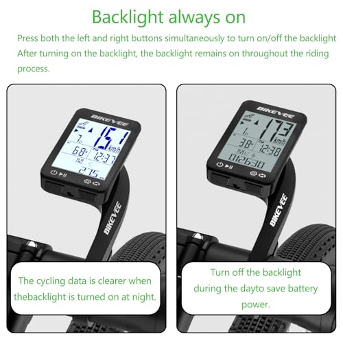 Bikevee GPS Wireless Bicycle Speedometer, Cycle Computer with Auto Start/Stop, Auto Backlight, Waterproof, Odometer, MPH/KM/H, 2.4-inch FSTN Tiered Di