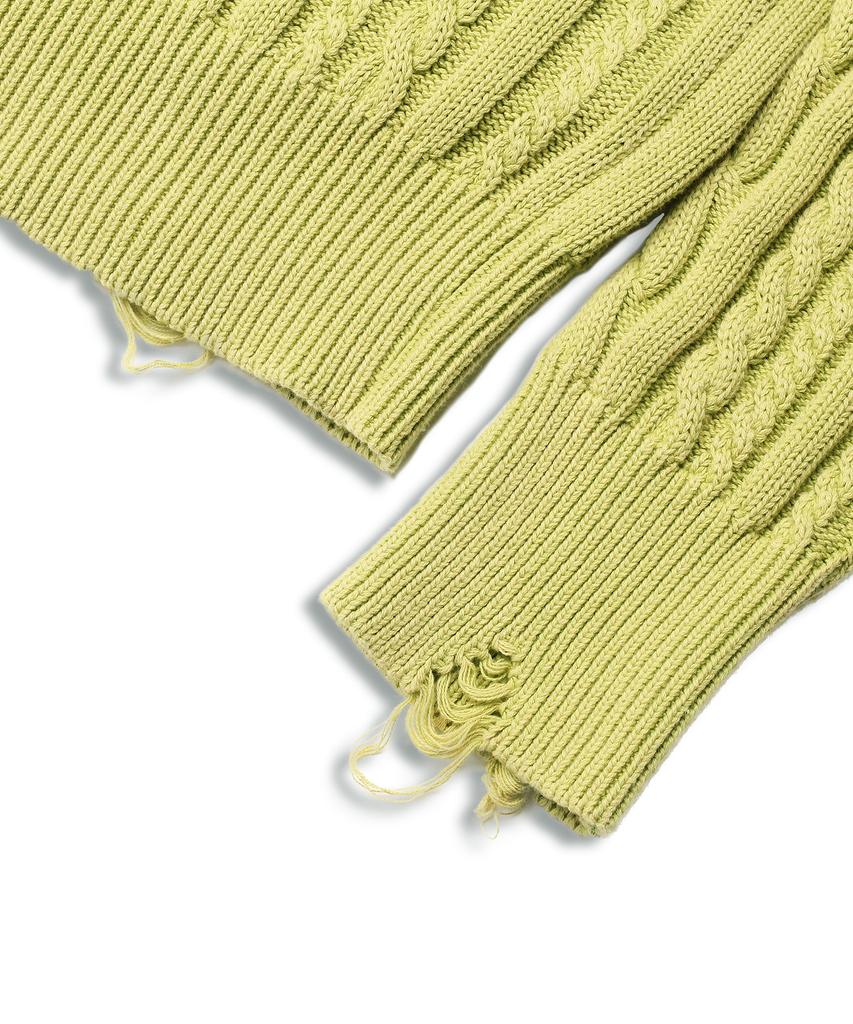 DOFFJASON Vintage Washed Cable Knit Zip-Up Lime