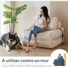 Divano letto trasformabile pieghevole con cuscino, materasso con supporto lombare, lettino prendisole portatile e confortevole per soggiorno, beige