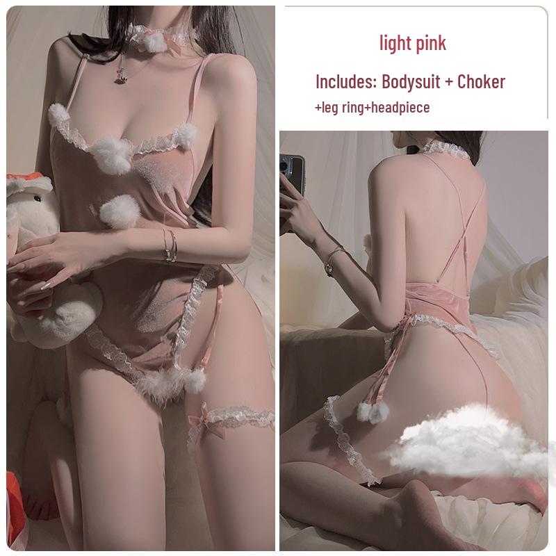 Gorgeous Lingerie: Seductive Open-Crotch Bunny Girl Bodysuit Christmas Costume Set