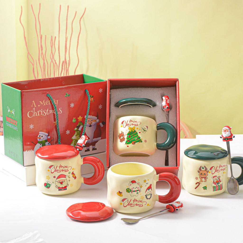 Dárková sada Vánoční Roztomilý Keramický Hrnek s Víčkem Lžičkou Pánský a Dámský Párový Hrnek Vysoká Hodnota Hrnek na Vodu Otevírací Dárek