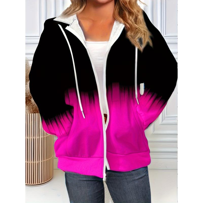 Felpa con cappuccio da donna taglie forti, con zip e sfumature, comoda, casual, manica lunga