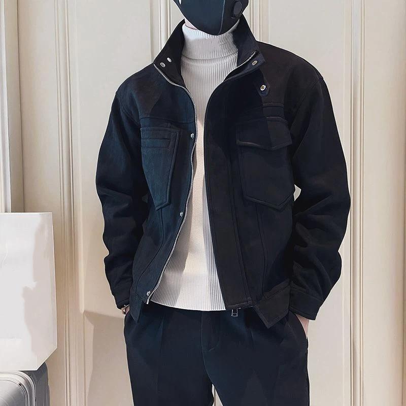 Mockajacka Herr Höst Vinter Trendig Bad Boy Stil Ny Slim Tjock Ståkrage Enfärgad Cargojacka