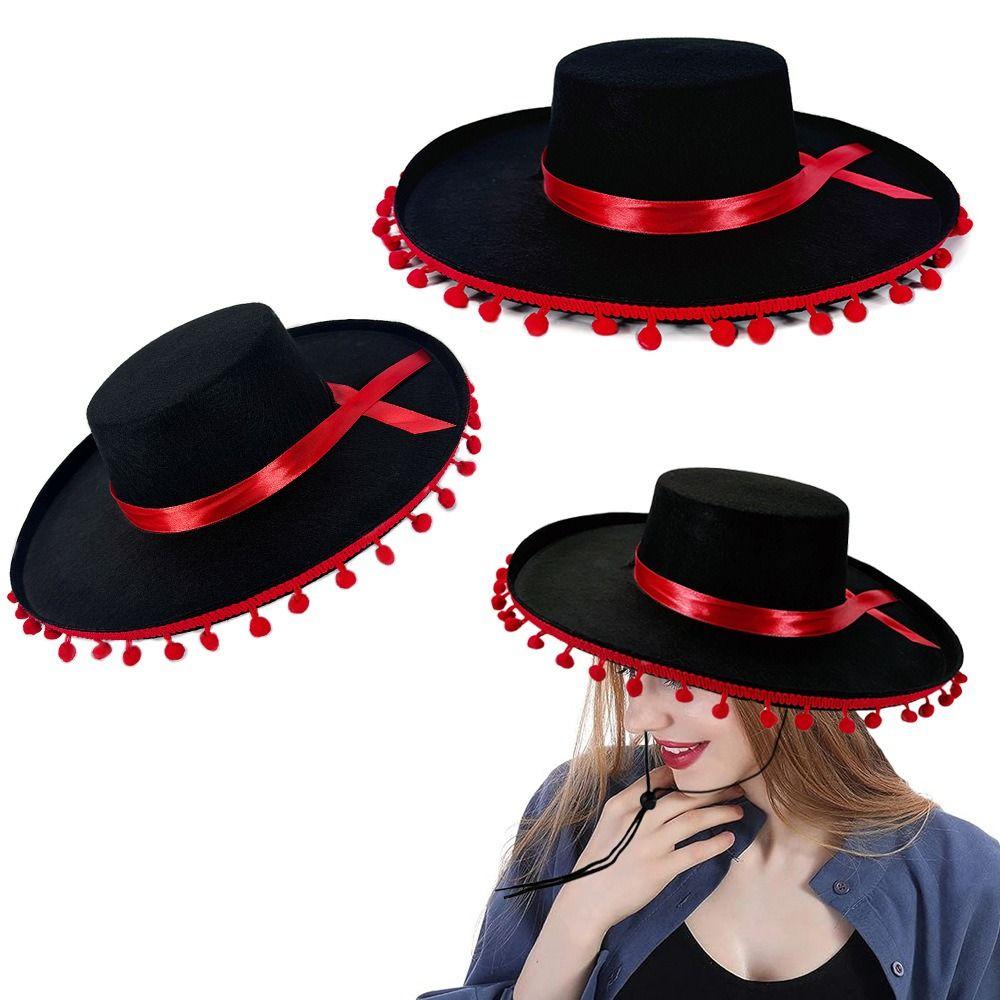 Wide Brim Mexican Sombrero Hats Fuzz Ball Spanish-style Hat Mexican Hat Costumes  Photo Props