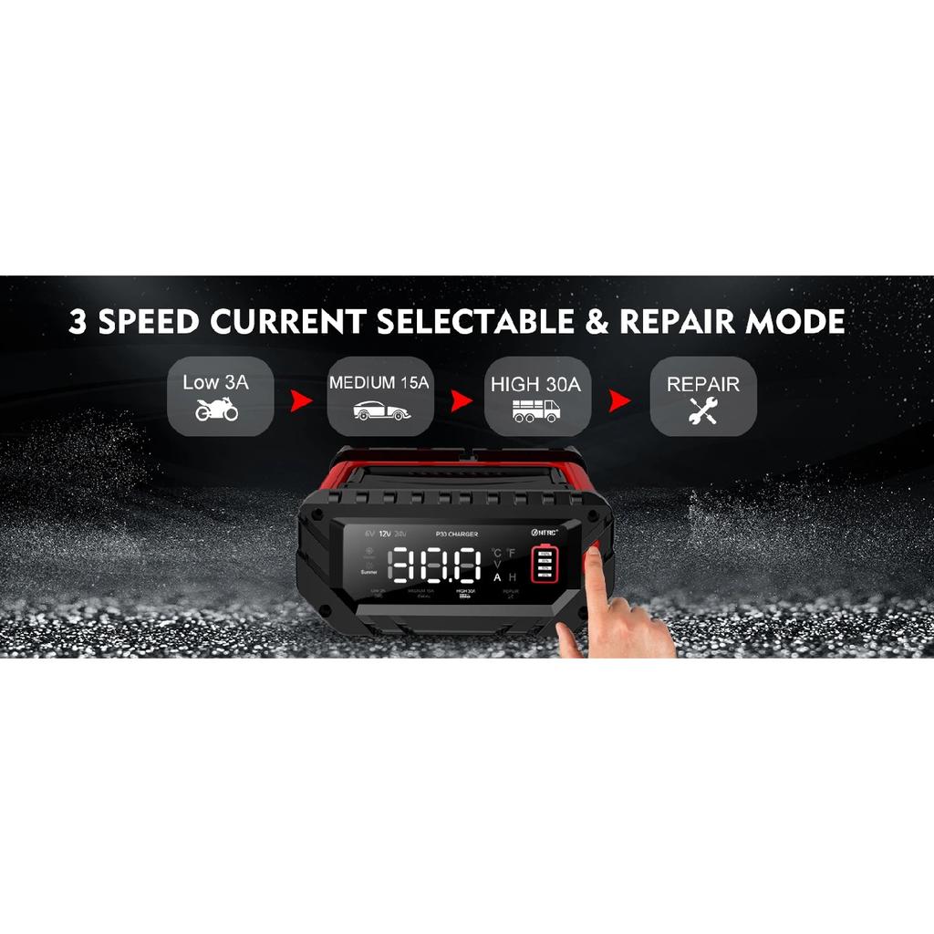 12V 30A/26A/20A Smart Car Battery Charger LCD 6V-12V-24V for Motorcycle Trickle Lithium LiFePO4 Lead-acid AGM Battery Repair