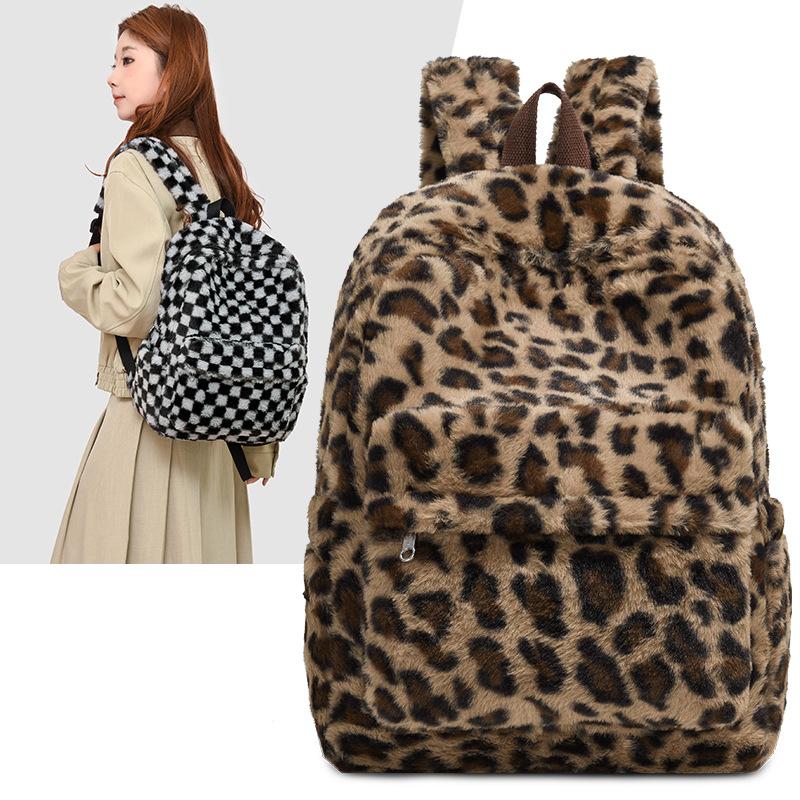 Schoolbag niche design plush backpack women's 1011 new plaid college style shopping backpack student schoolbag