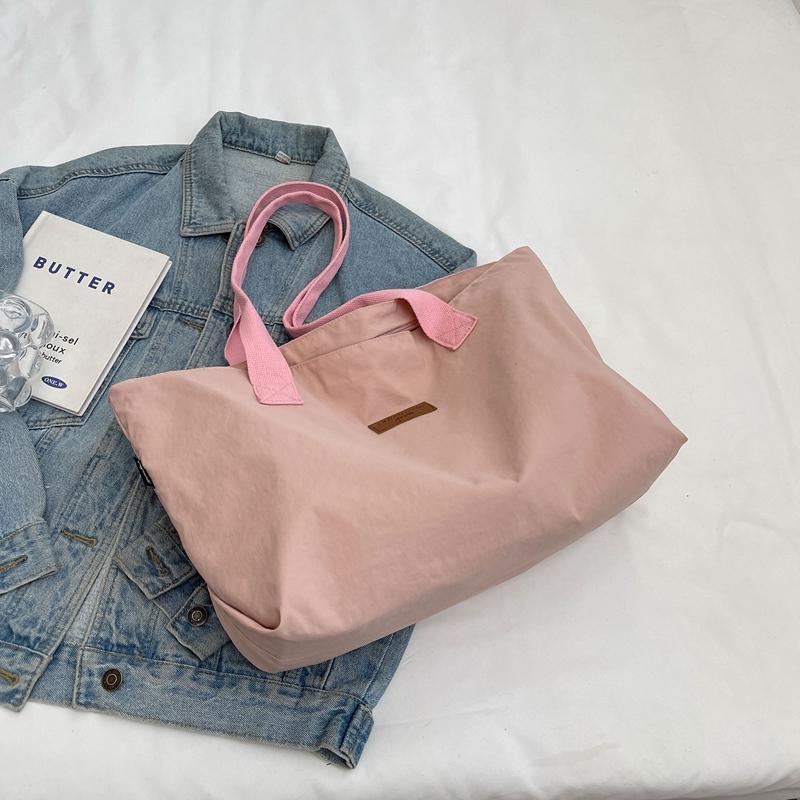 Solid Color Tote Bag Women's Large Capacity Shoulder Bag Student Classes Book Bag