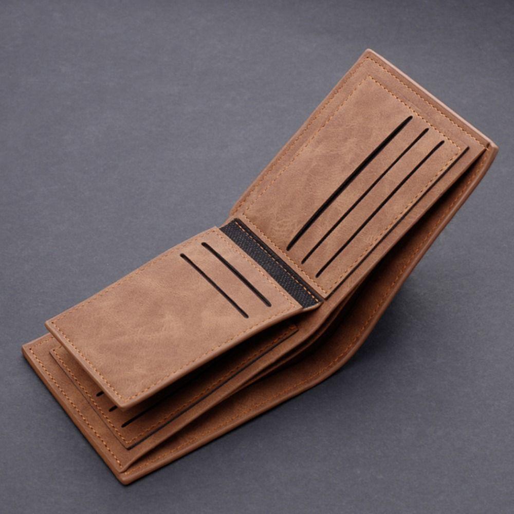 Minimalist PU Leather Men's Short Wallet Black Coffee Two-fold Retro Coin Purse Large Capacity ID Card Holder Men Women