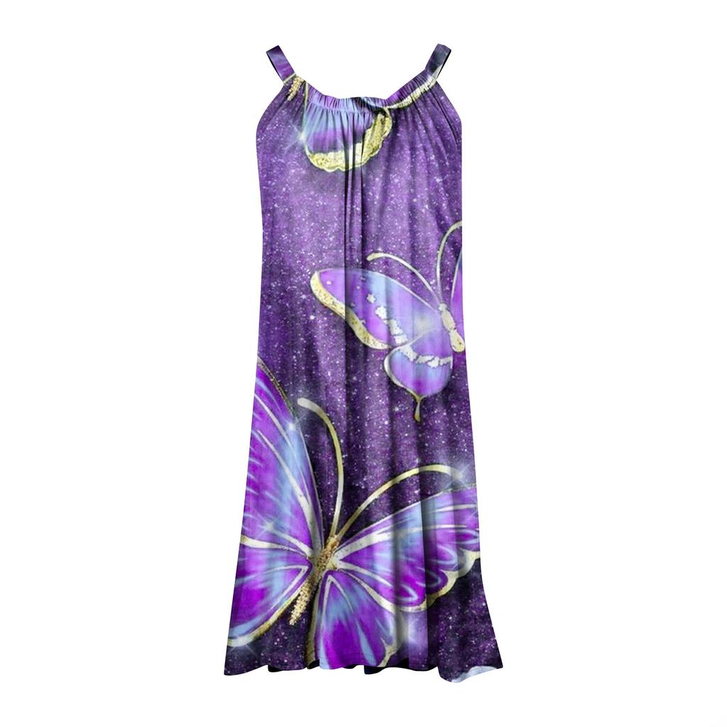 Ladies Casual Floral Print Boho Beach Dress Sleeveless Cute Flowy  Tank Dress