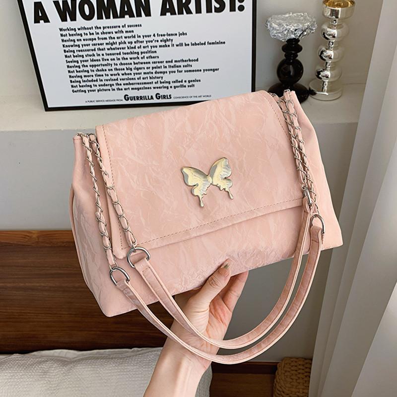 Shoulder Chain Fashion Crossbody Bag With Metal Bow Decoration And Capacity Big