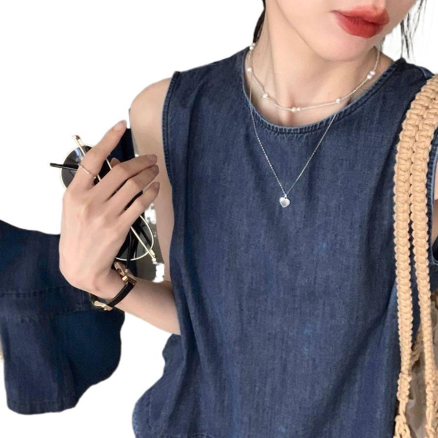 Women's Sleeveless Denim Vest & High-Waisted Shorts Summer Set