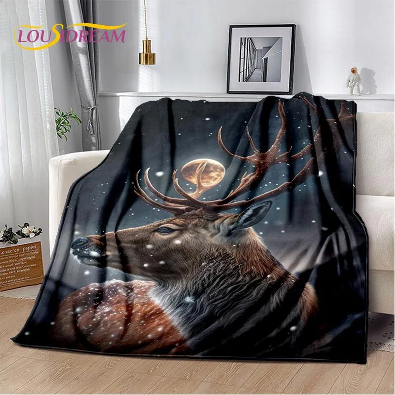 3D Dream Forest Christmas Elk Sika Deer Soft Plush Blanket,Flannel Blanket Throw Blanket for Living Room Bedroom Bed Sofa Cover