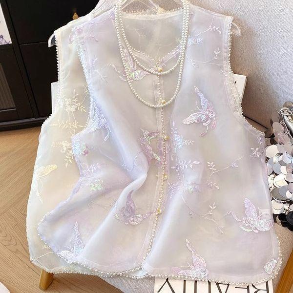 

Butterfly embroidered vest women s summer temperament retro thin vest vest sleeveless vest top M (under 50kg recommended) фиолетовый