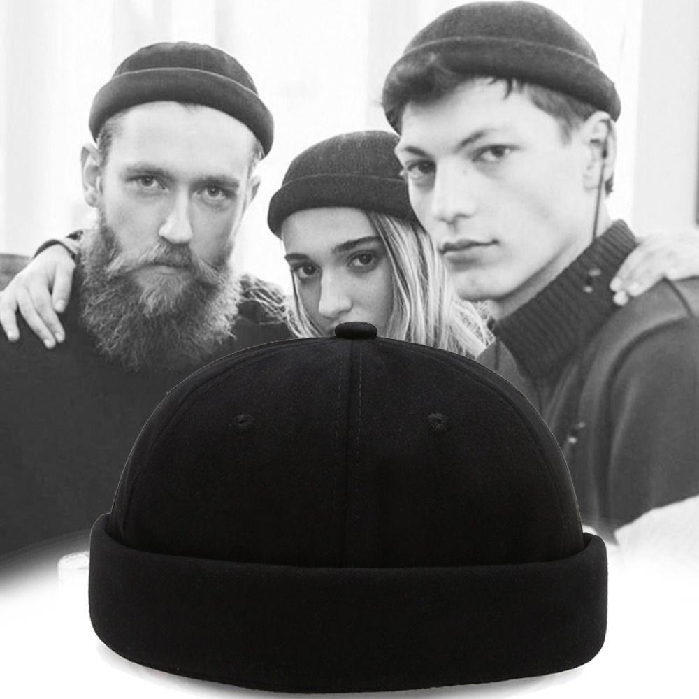 Cotton Brimless Hat Unisex Solid Color Melon Docker Cap Retro Men Women Skullcap  Street