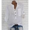 Asian Size Butttons Stand Collar Pullover T Shirt Loose Tops Roll Up Long Sleeve Shirts Women Breathable Cotton Soft Blouses