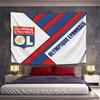 Diagonal Blue and Red Stripes with the Olympique Lyonnais Logo and Text. Patterned Tapestry for Bedroom and Living Room Home Decor