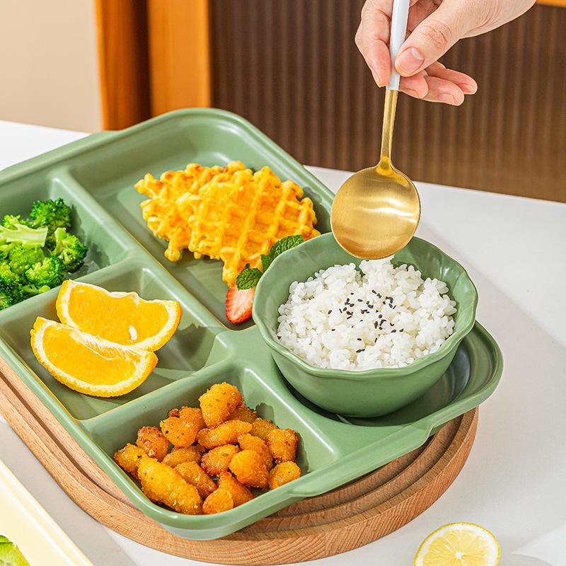 Ceramic Divided Dinner Plate Reusable Portion Control Plate 5 Compartments Snack Serving Dish Food Container Kitchen Tableware