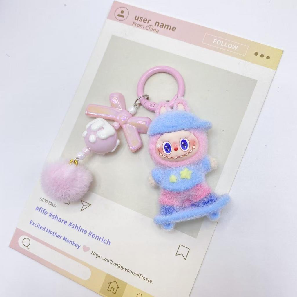 Flocking Skateboard Cute Doll Creative Gift Desktop Small Ornament Pair Touch Blind Bag Keychain