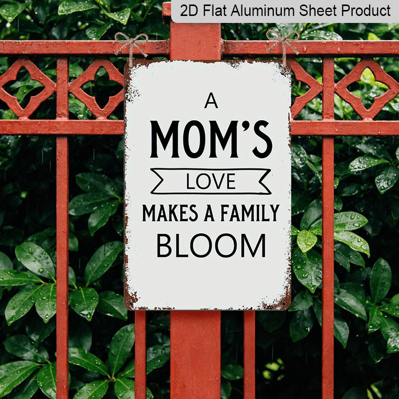 2D Flat 1pc Vintage "Mom's Love Makes A Family Bloom" Metal Wall Plaque - Rustic Aluminium Family Tree Sign with White & Brown Distressed, 8x12 Inch