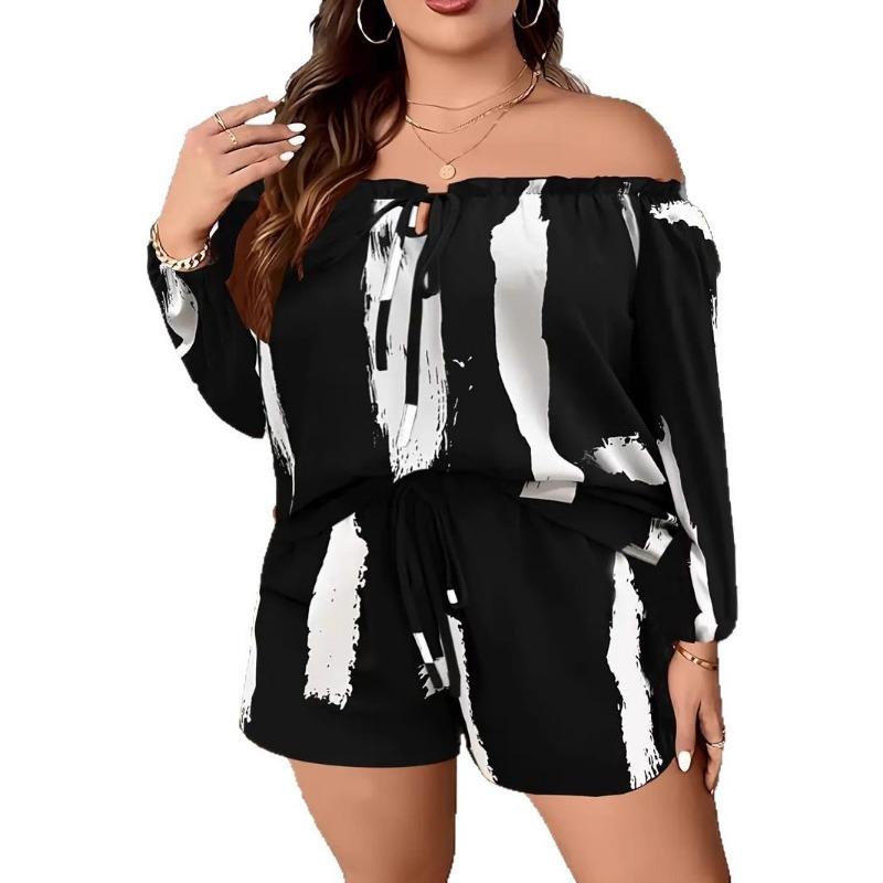 Sommer Einzeiler Kragen Übergröße Top Shorts Lässiger Modeanzug