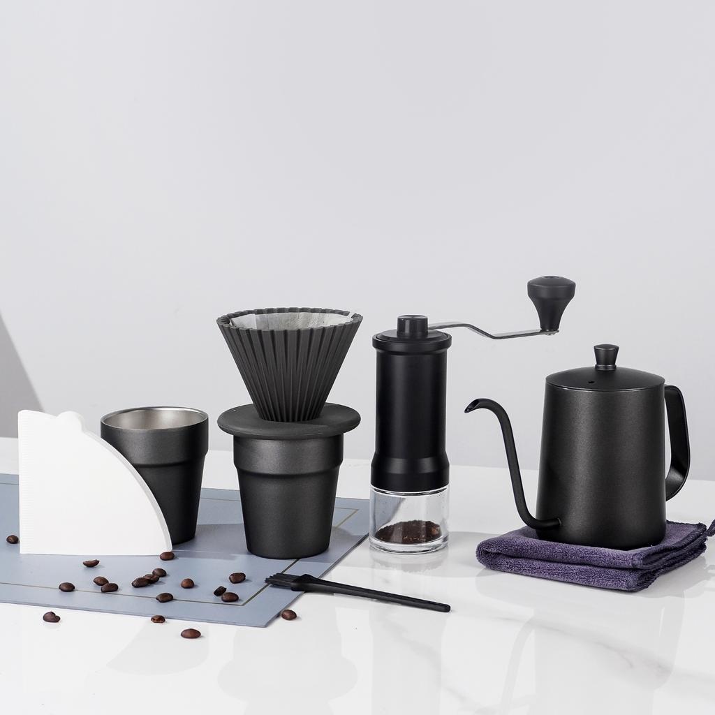 26-Year-old New Hand-brewed Coffee Set Outdoor Camping Simple Stainless Steel Coffee Set 9-piece Set