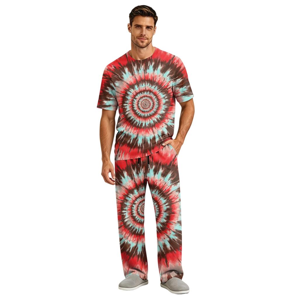 Men's Short Sleeve Pajama Set with Button Fly and Elastic Drawstring Waist for Comfortable