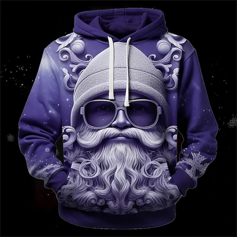 Mens Santa Claus Hoodie Sweatshirt Long Sleeve - Breathable for Spring & Autumn Sports - Durable, Comfortable Christmas Top