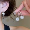 Fashion Round Irregular Hoop Earrings Women Pearl Bow Exaggerated Earrings Buckle Elegant Banquet Daily Wear Zircon Accessories