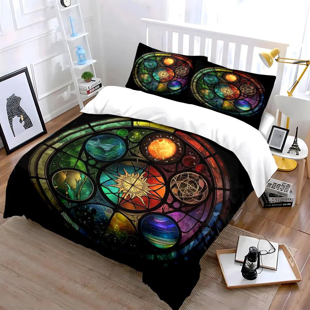 "Colorful Stained Glass Decoration Set" Soft Comfortable Duvet Cover Bedding Set Included 1*Duvet Cover & 2*Pillowcases gift