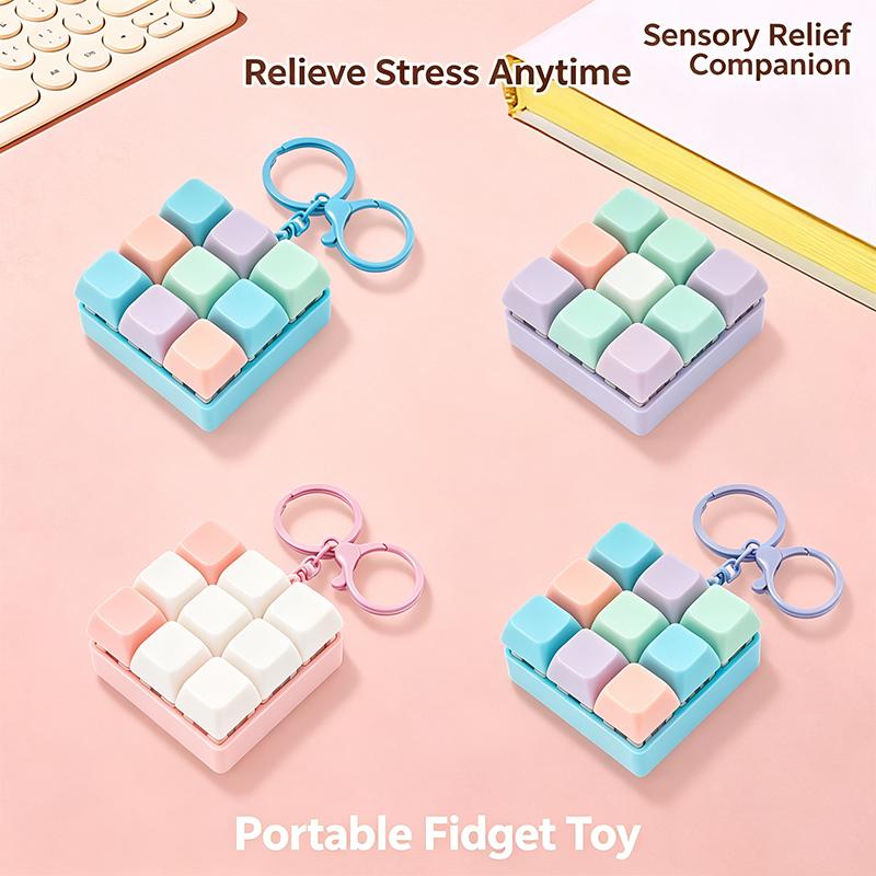 9 Keys Keyboard Fidget Toy Keychain Stress Relief Toys Finger Button Game Antistress Keycap Pendant For Children Adults Gift