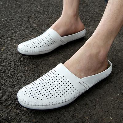 Leder Pantoletten Herren Geschlossene Zehen Lässige Schuhe Sommer Herren Slides Slipper Loafer Hausschuhe Offene Halbschuhe Für Herren Mule Masculino