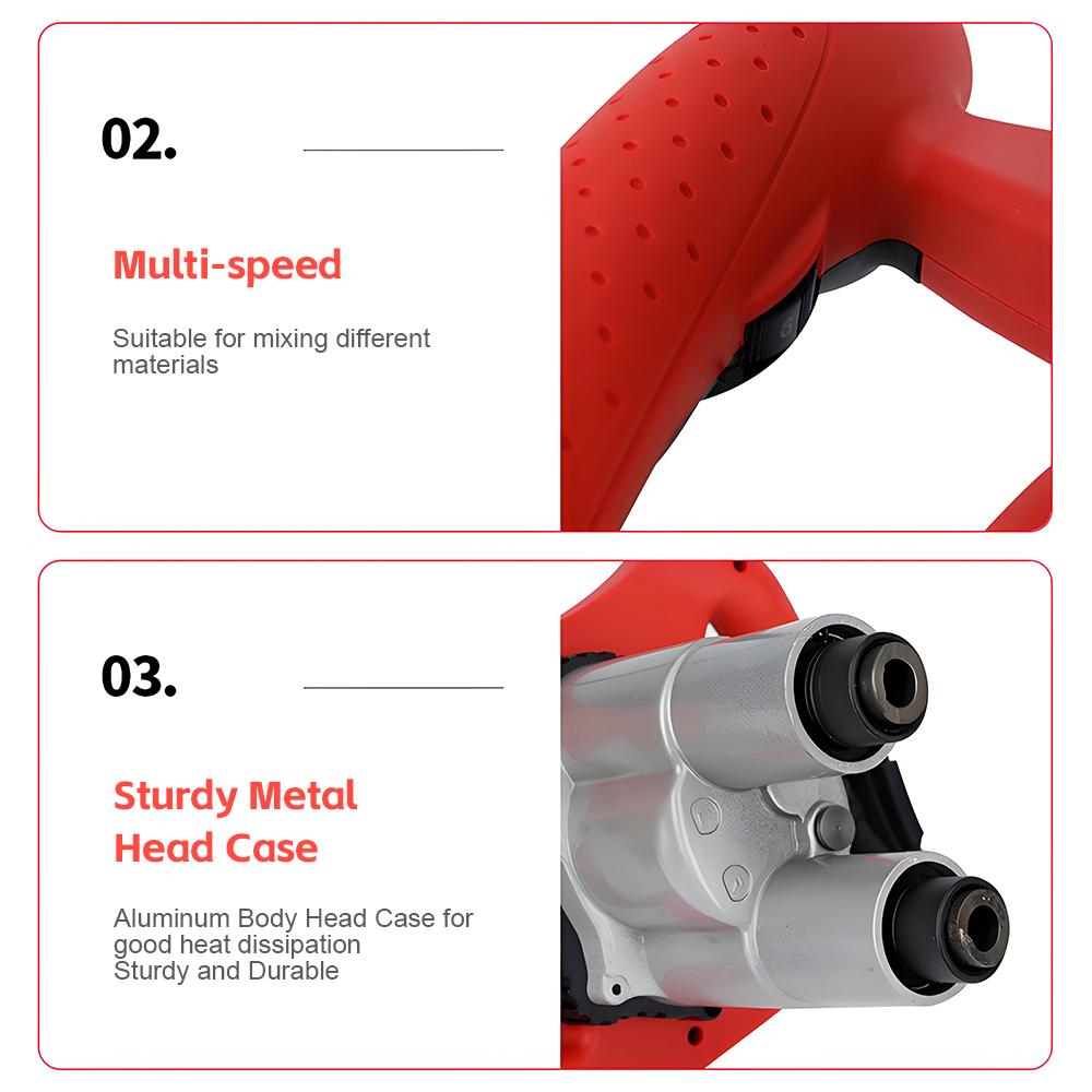 Concrete Electric Mixer Powerful Handheld Putty Powder Paint Coating Mixer Cement Double Head Plastering Machine Plastering Tool