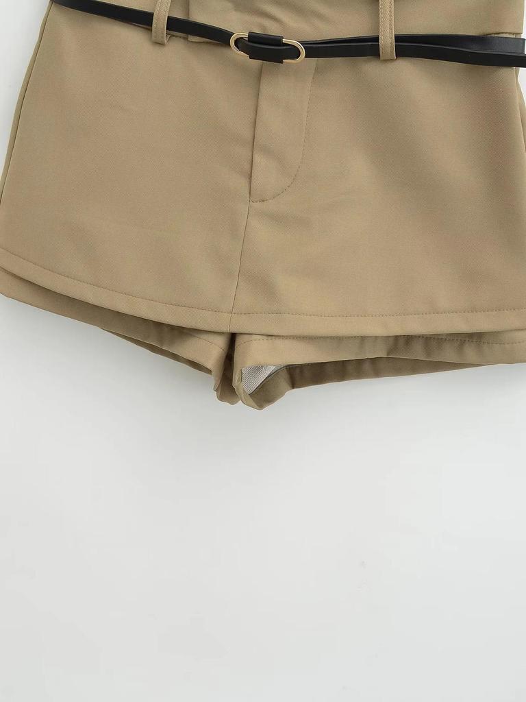 Retro Spicy Girl Belted Skirt Pants - Anti-Exposure A-line Mini for Women