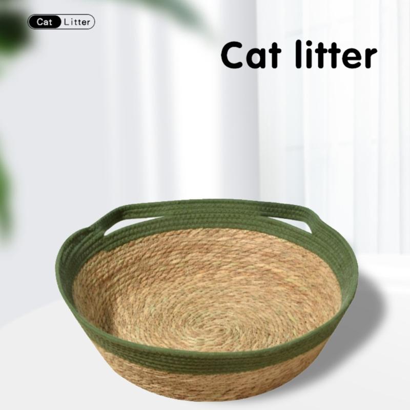 Natural Straw Cats House Resting Basket for Small Dog Cats Scratchproof Bulrush Bed Cats Furniture Pet Nest All Season